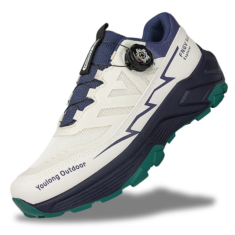 Outdoor Hiking Shoes for Men, Lightweight Travel Hiking Shoes, Breathable Mesh Sneakers, Casual Walking Shoes, Rotating Buckle Design, Non-Slip and Wear-Resistant Trail Shoes, Suitable for Mountaineering and Camping, 2026 New