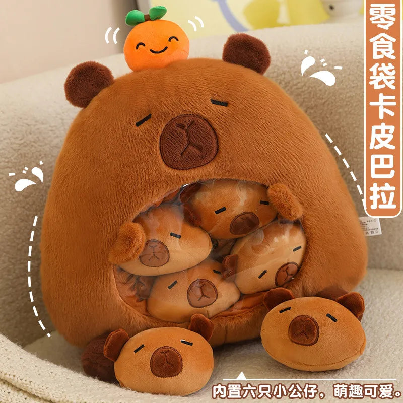 New Capybara Shark Shaped Snack Bag Plush Toys Super Soft Cartoon Squishy Pillow Funny Food Dolls Birthday Gifts Room Decor