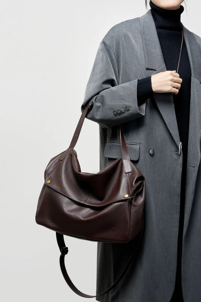 2026 New Large Capacity Women's Shoulder Bag Genuine Leather Tote Casual Handbag for University Students And Commuters Crossbody