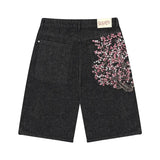 Retro Cherry Blossom Gothic Denim Shorts