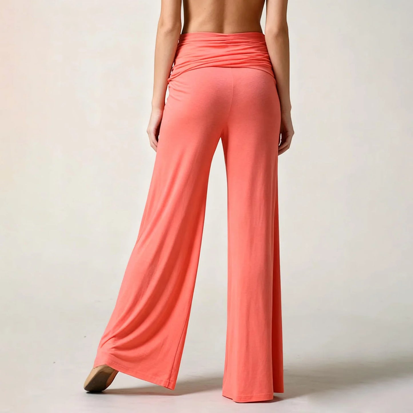 Women's Flowy Wide Leg Yoga Pants High Waisted Fold-Over Stretchy Palazzo Pants Soft Comfy Dance Pants for Pilates Daily Casual