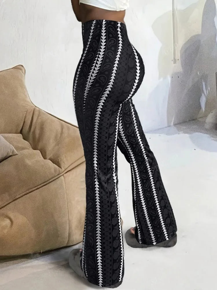 Retro Print High-Waist Flared Leggings