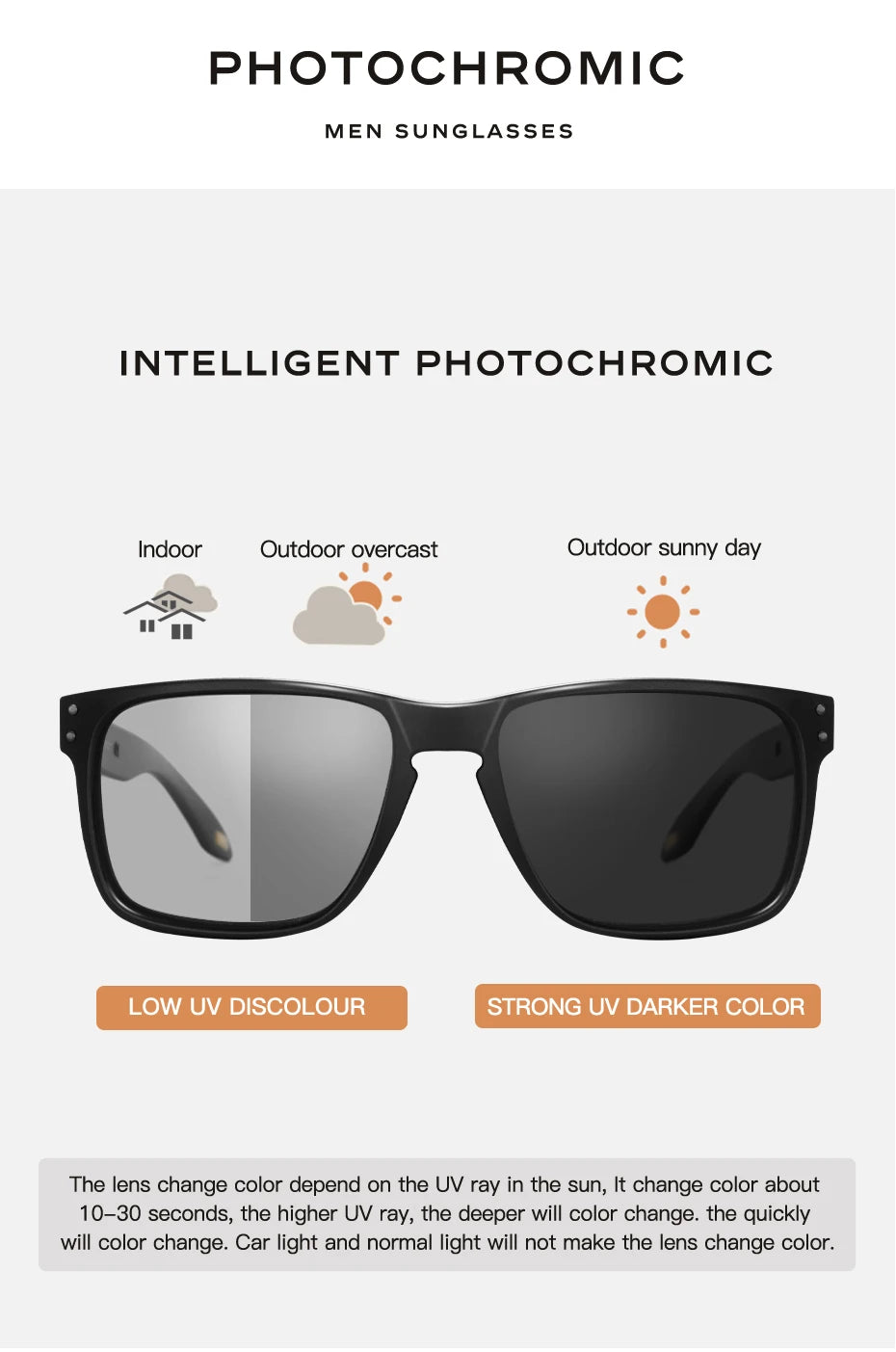 CAPONI Men's Polarized Photochromic Square Sunglasses