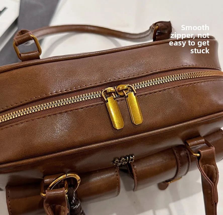 Women’s Coffee Brown Multi-Pocket Shoulder Bag | Vintage PU Leather Crossbody