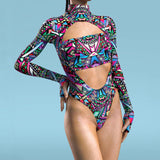 Women's Moroccan Art Print Bodysuit Jumpsuit