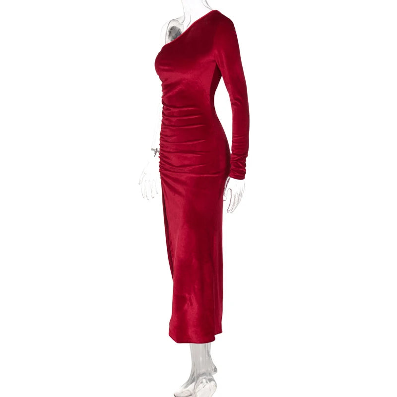 Elegant Velvet Split Midi Dress