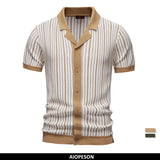 Men's Striped Mesh Polo – Contrast Panel, Breathable