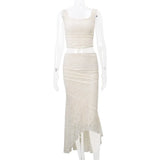 Gtpdpllt Elegant Lace Two Piece Set Women Irregular Long Skirt And Corset Top French Style Bodycon Dress Matching Sets