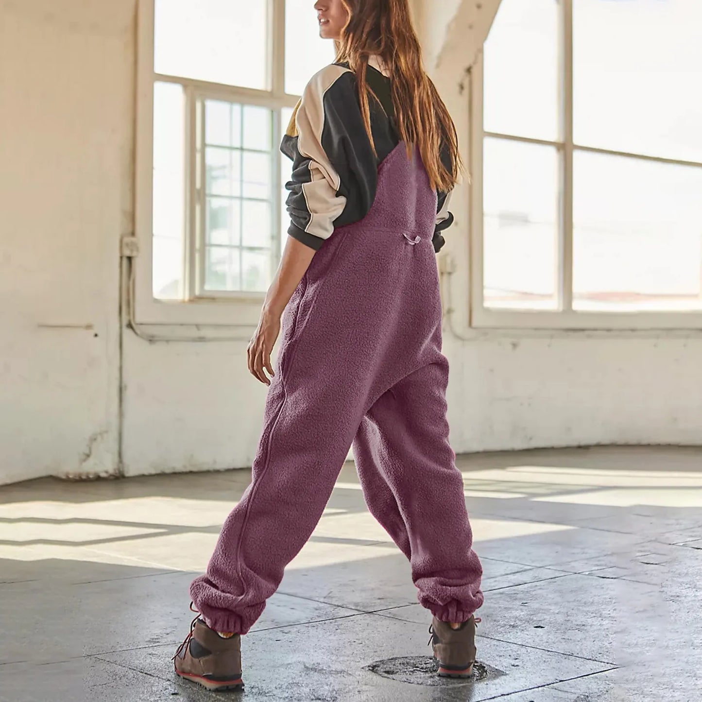 Fleece Bib Overalls - Adjustable Warm Winter Fuzzy Jumpsuit & Ski Pants