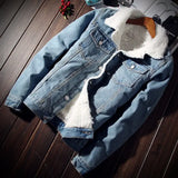 Men’s Winter Sherpa-Lined Denim Jacket – Slim Fit Padded Fleece Coat