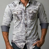 New style denim shirt, long-sleeved, new trend, men's casual shirt, versatile and high-end, double-pocket tie-dye top, color-mat