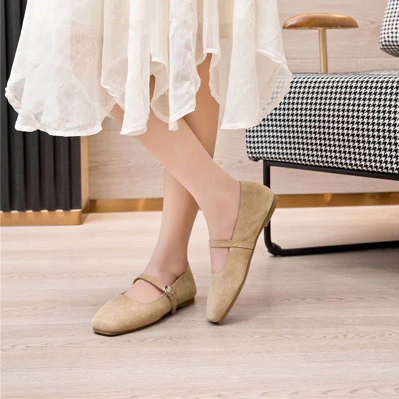 AIYUQI Women's Genuine Leather Square-Toe Ballet Flats