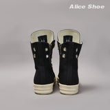 Brand Men Shoe Casual High Top Women Sneaker Quality Black Ankle Boot Designer Leather Zipper Metal Hole Luxury Laces Flat Shoe