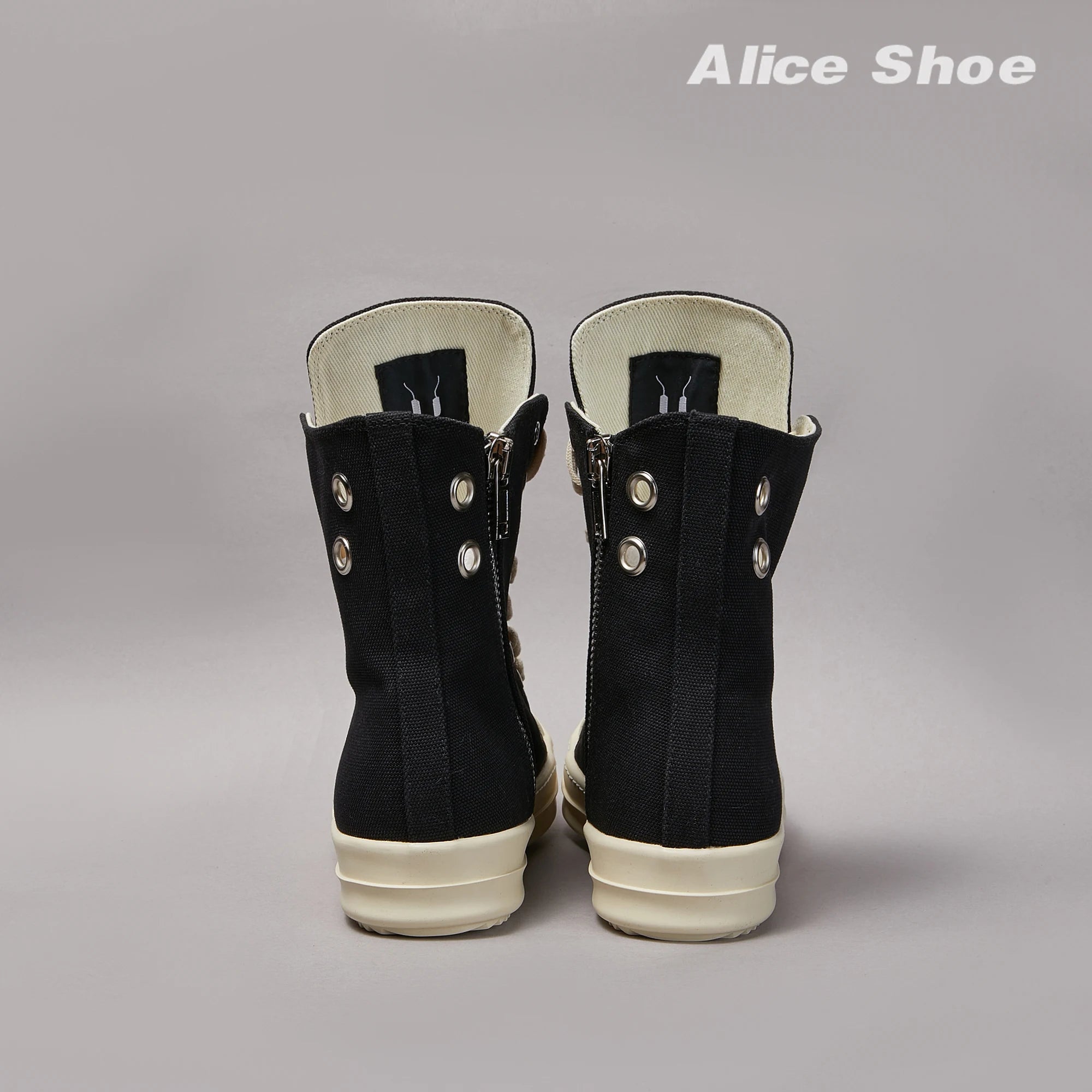 Brand Men Shoe Casual High Top Women Sneaker Quality Black Ankle Boot Designer Leather Zipper Metal Hole Luxury Laces Flat Shoe