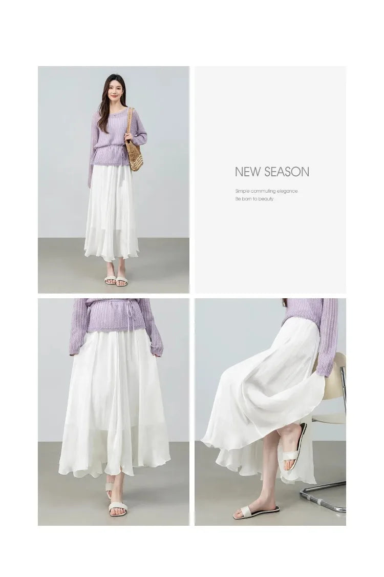 Sentubila Flowy A-Line Skirt – Iridescent Sheen