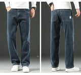 Autumn Winter  Brand New High Waist Jeans Classic Business Casual Office Men's Fashion Stretch Slim Denim Jeans Navy Blue