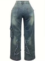 Star Embroidery High-Waist Stretch Jeans