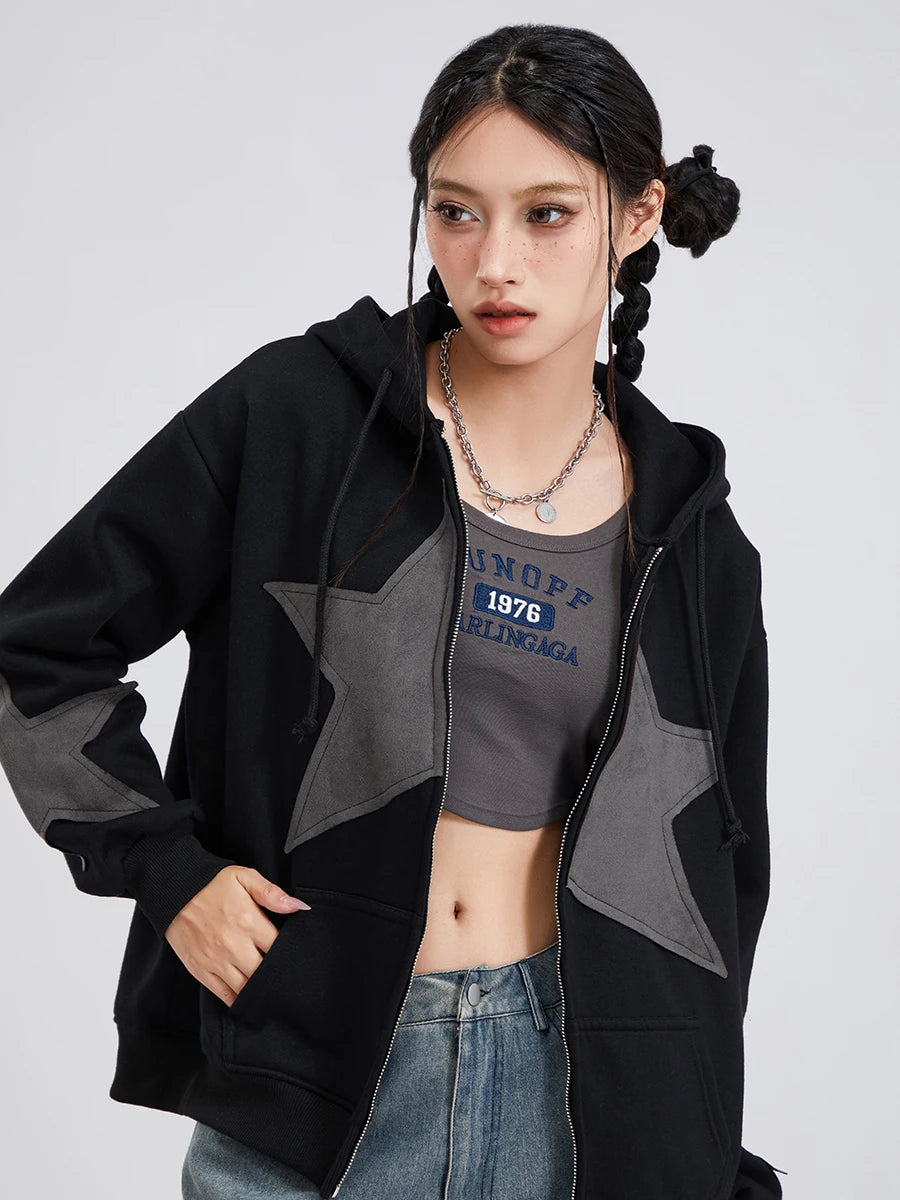 Women's Y2K Star Print Zip-Up Hoodie