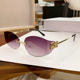 Oversized Rimless Oval Sunglasses – UV400 Metal Frame