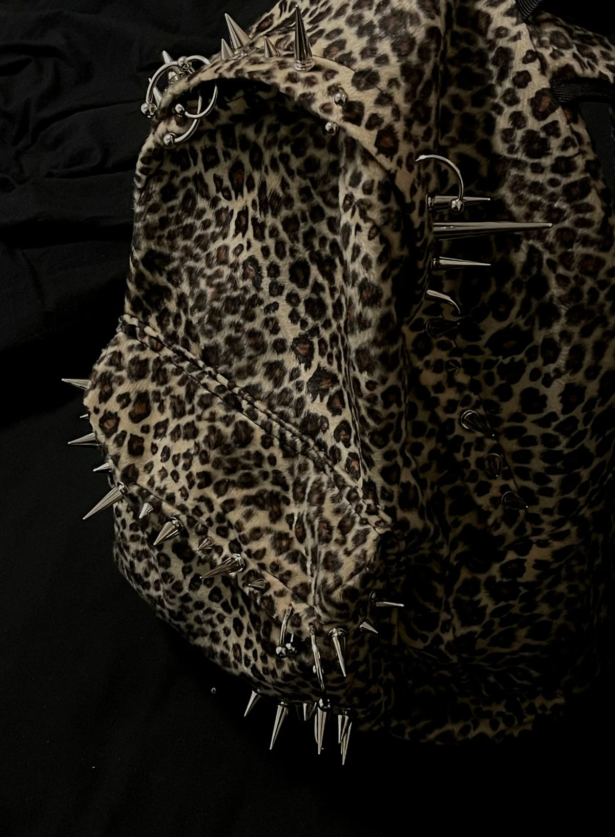 Punk Rivet Leopard Print Backpack Men's Bag Large Capacity Fashion Backpacks for Women