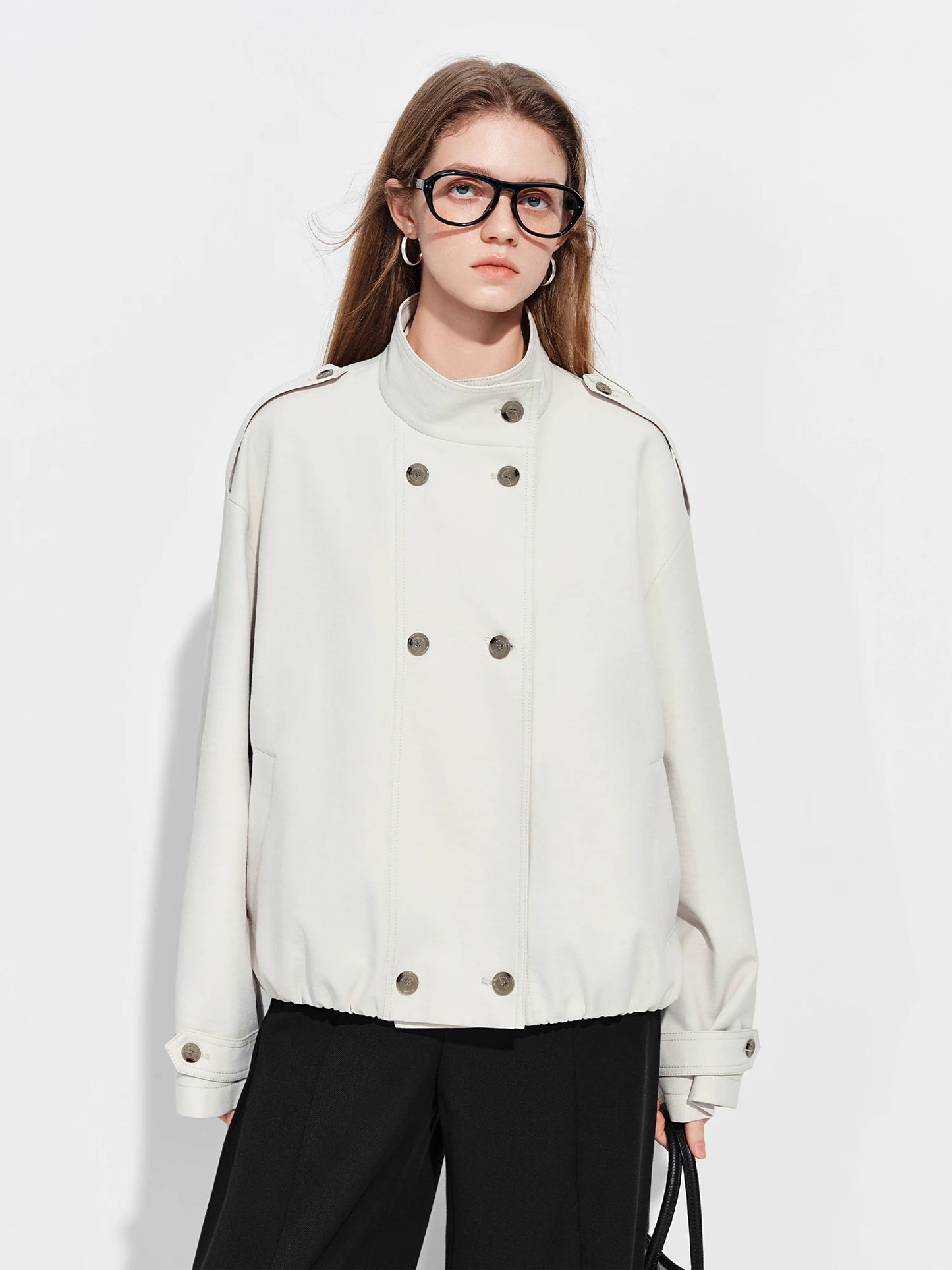 FSLE【Premium Series】Women's Oversize Short Trench Coat Brown Faux Leather Belted Jacket Grey Windbreaker Y2K Retro Outerwear