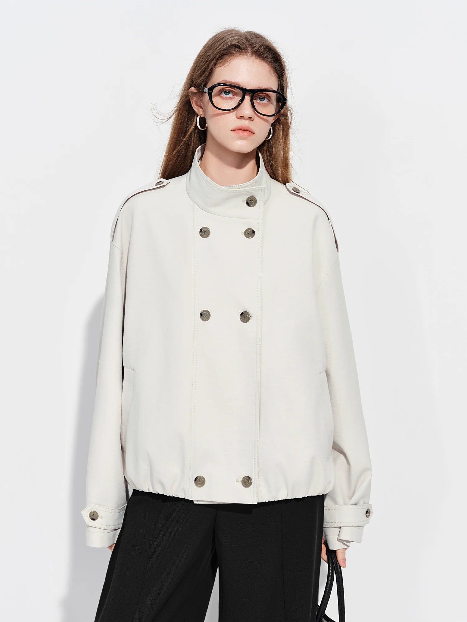 FSLE【Premium Series】Women's Oversize Short Trench Coat Brown Faux Leather Belted Jacket Grey Windbreaker Y2K Retro Outerwear