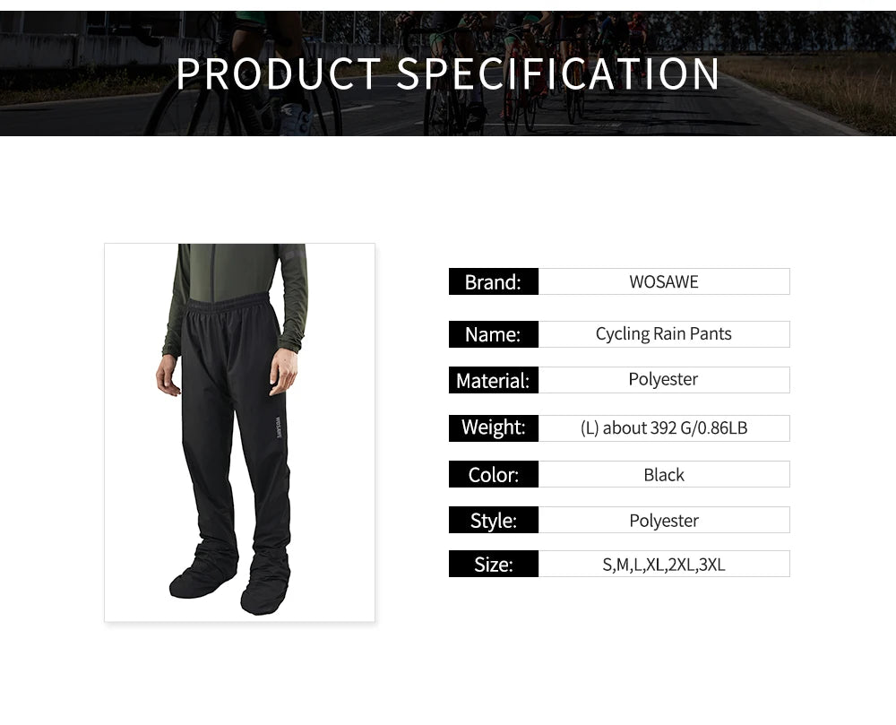 WOSAWE Reflective Cycling Rain Pants – Unisex Waterproof Trousers