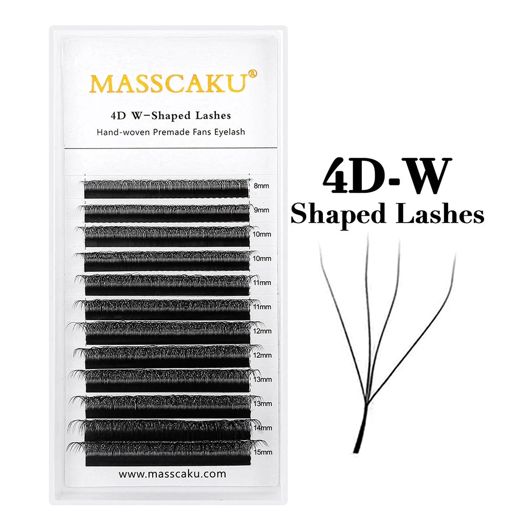 MASSCAKU 10cases/lot Lashes 8D W Shape Volume 12Rows Eyelash Extensions Volume Premade Fans Eyelash Super Soft Full Dense Lashes