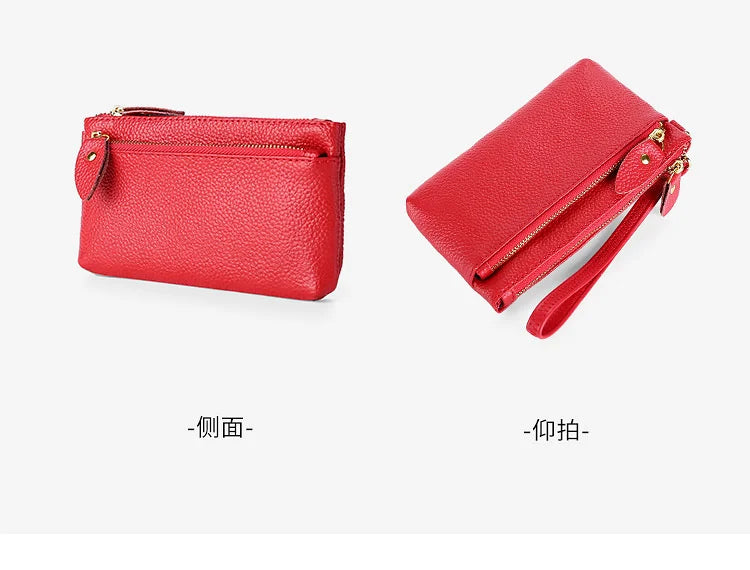 Fashion Women Genuine Leather Wristlet Clutch Bag Multifunctional Coin Purses Wallet Zipper Card Holder Money Clip Phone Bag