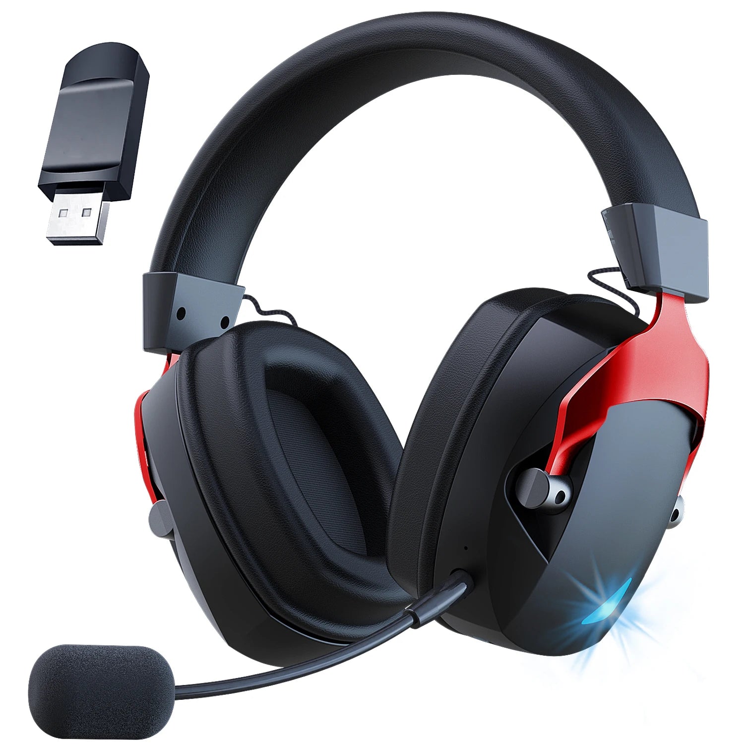Wireless Gaming Headset with Detachable Noise Cancelling Microphone,2.4G Bluetooth-USB-3.5mm Wired Jack 3 Modes for Multi-device