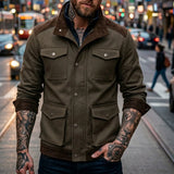 New Denim Men's Jacket Multi-pocket Fake Two Coats Denim Contrast Jacket Suede Matching Design Men's Streetwear Men's Denim Top