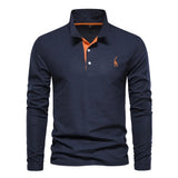 AIOPESON Men's Deer Embroidery Polo Shirt – Long Sleeve