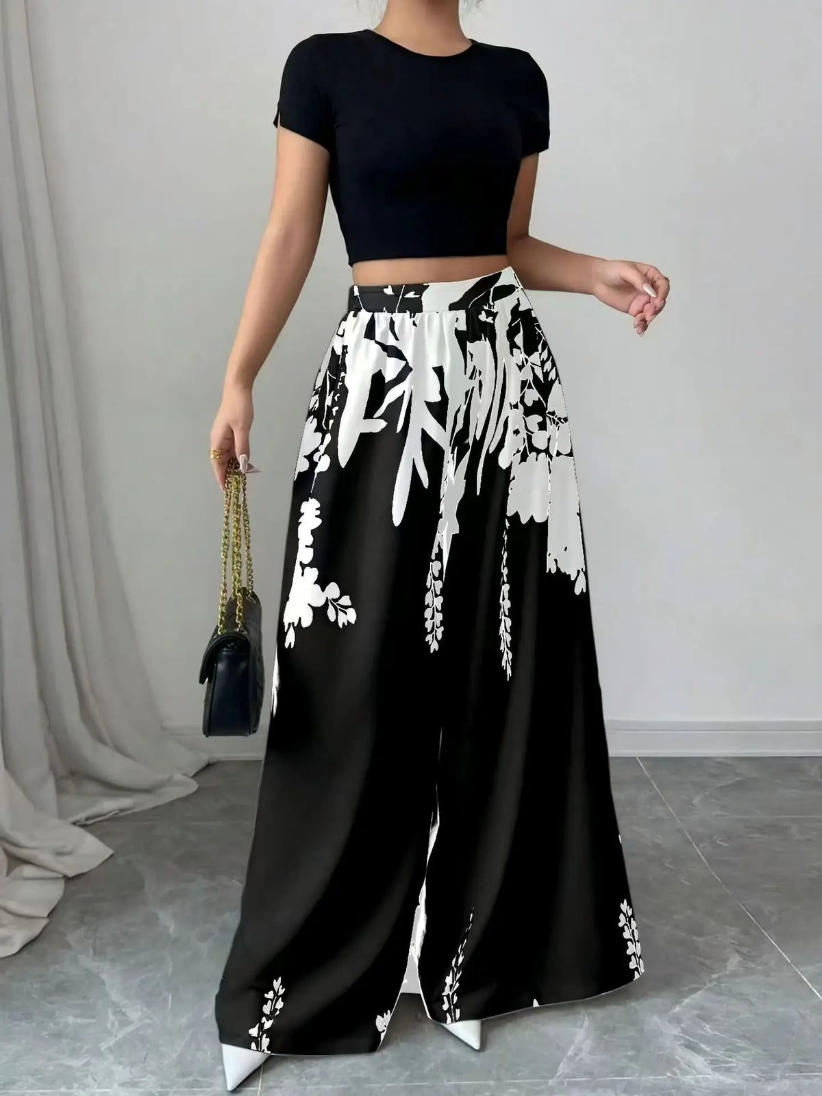 Women's Tropical Print Wide-Leg Pants