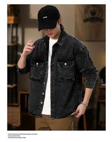 Men Fashion Denim Jackets Coats Loose Fit Pockets Solid Turn Down Collar Full Sleeve Regular Jacket Spring 2025 Causal Clothing