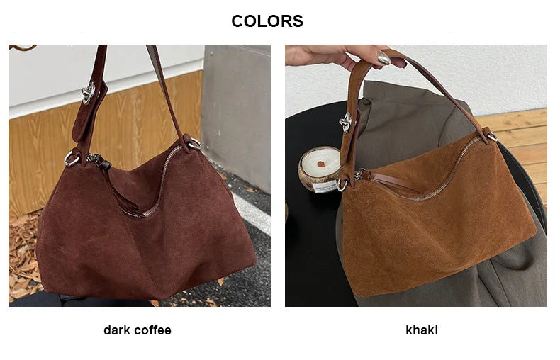 Wholesale Women Suede Bag Female Retro Frosted Cowhide Split Leather Armpit Shoulder Bag Lady Handbag Trendy Crossbody Messenger