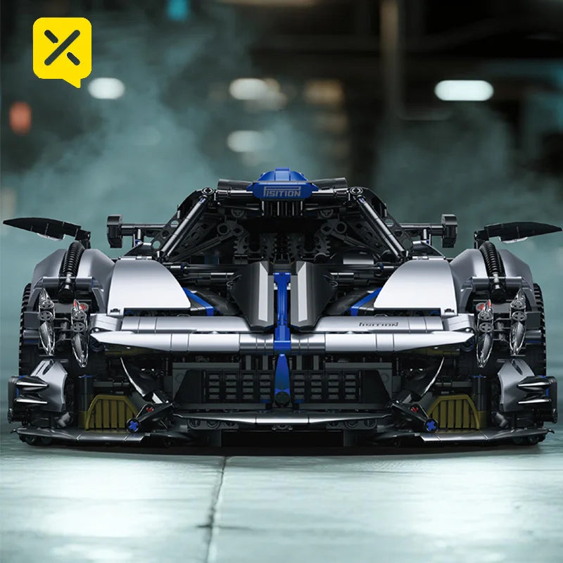 Silver-Blue Racing Sports Car Building Set High-Quality Materials for Car Enthusiasts to Assemble Their Own Supercar Model