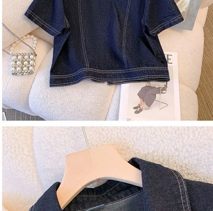 Women's Retro Cropped Short Sleeve Denim Jacket