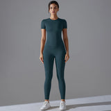 Yoga Set Women Workout Set Sportswear Gym Clothing Fitness Shorts Sleeve Crop Top High Waist Leggings Sports Suits