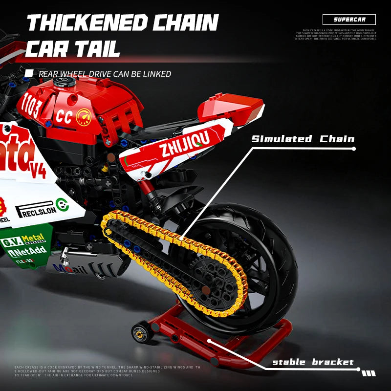 Technology motorcycle building block set, V4 super motorcycle model set, technology racing, STEM assembly toy gift for boys and