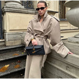 Elegant Lapel Lace-Up Overcoat