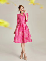 Women's Rose Jacquard V-Neck A-Line Party Dress