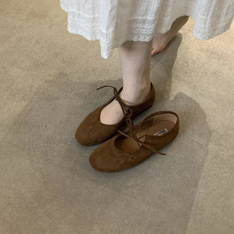 Round Toe Mary Jane Flats with Butterfly Knot