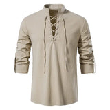 Men's Casual Henley Shirt — Stand Collar, Long Sleeve with Drawstring Cuffs