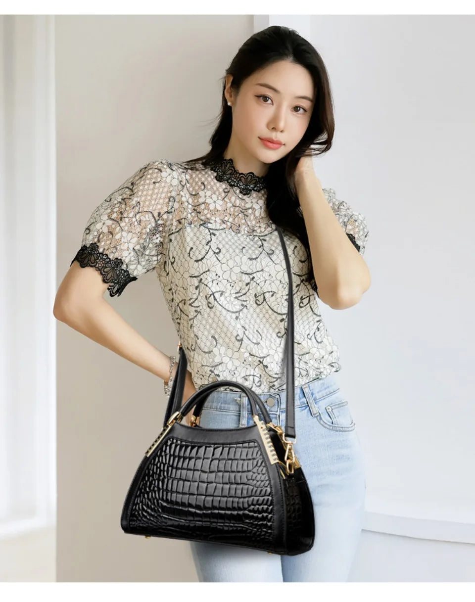 Alligator Patent Leather Shoulder Crossbody Hand Bags for Women Brand Luxury Handbags Women Bags Designer Hobos Two Layers Sac