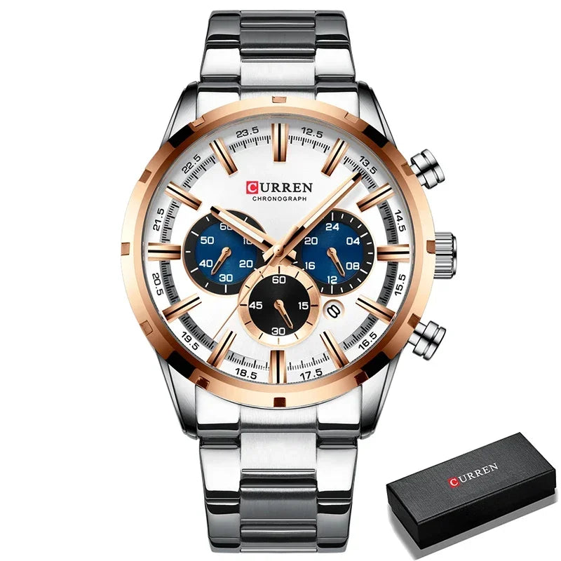 Men's six-needle multifunctional watch Waterproof calendar round strap stainless steel strap date men's business men's watch