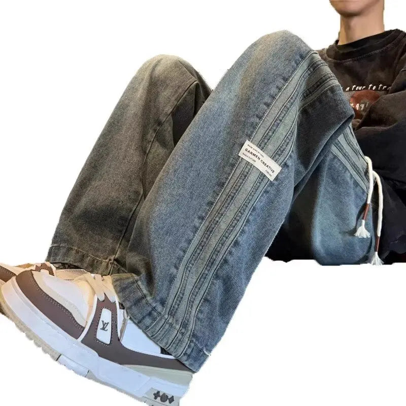Men's Retro High-Waist Loose Straight Denim Jeans