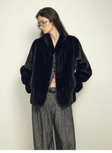 Women's Short Faux Fur Coat with Stand Collar