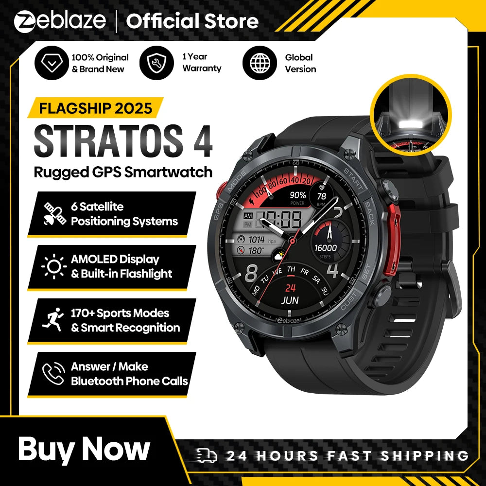 Zeblaze Stratos 4 GPS Smartwatch – AMOLED 1.43"