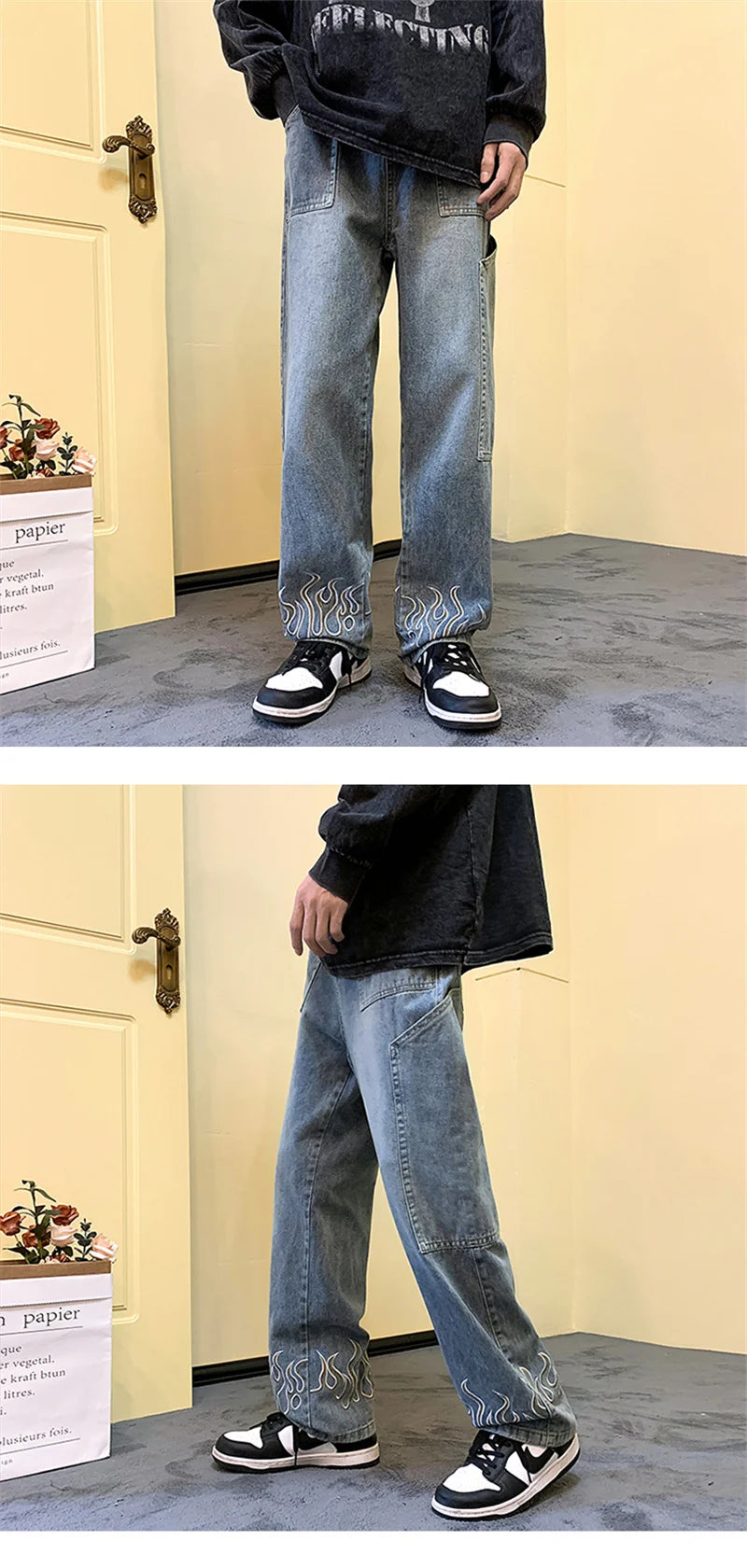 Y2K Flame Print Baggy Jeans
