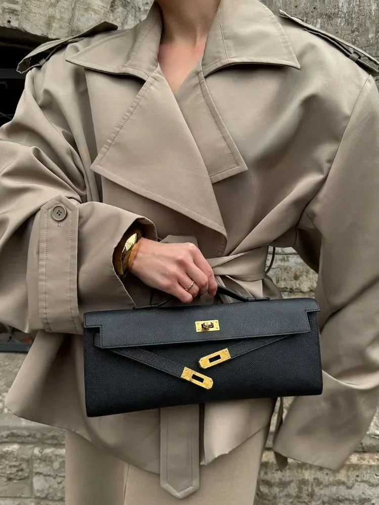 Elegant Lapel Lace-Up Overcoat